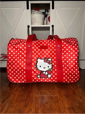 Hello Kitty Red & White Polka Dot Travel Duffle Bag with Wheels